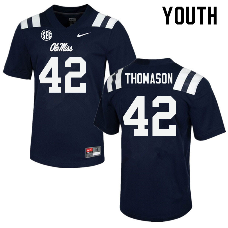 Youth #42 Landon Thomason Ole Miss Rebels College Football Jerseys Sale-Navy